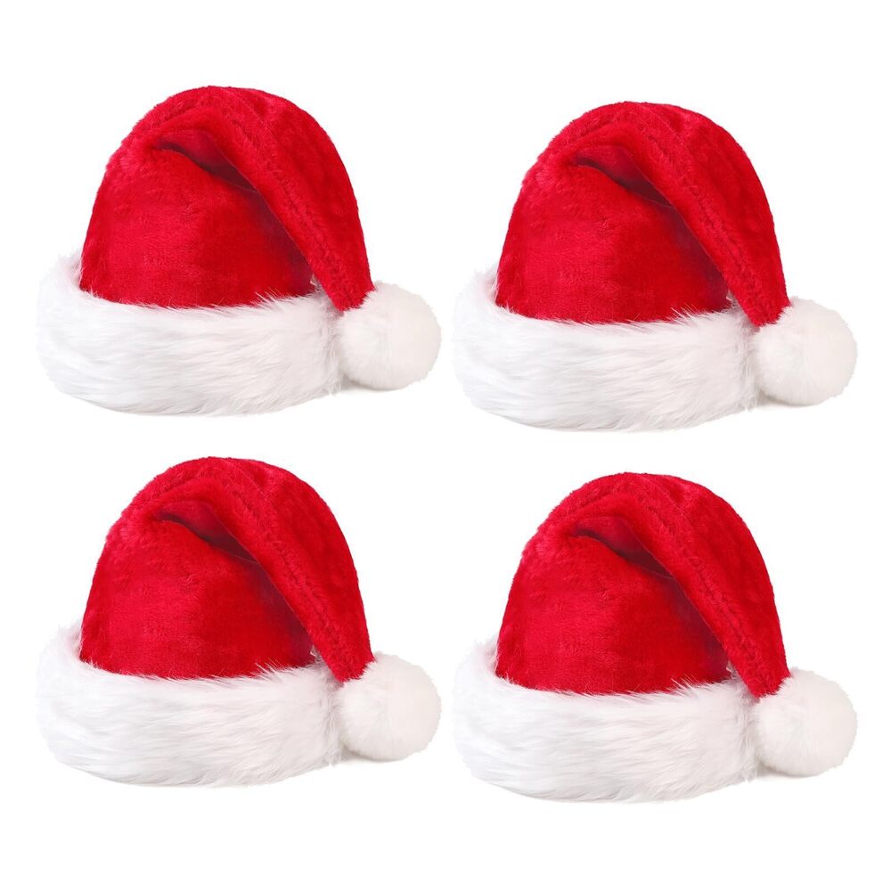 3086 Santa Hat 4-Pack, Double Layer Soft Velvet, Santa Hats Bulk
